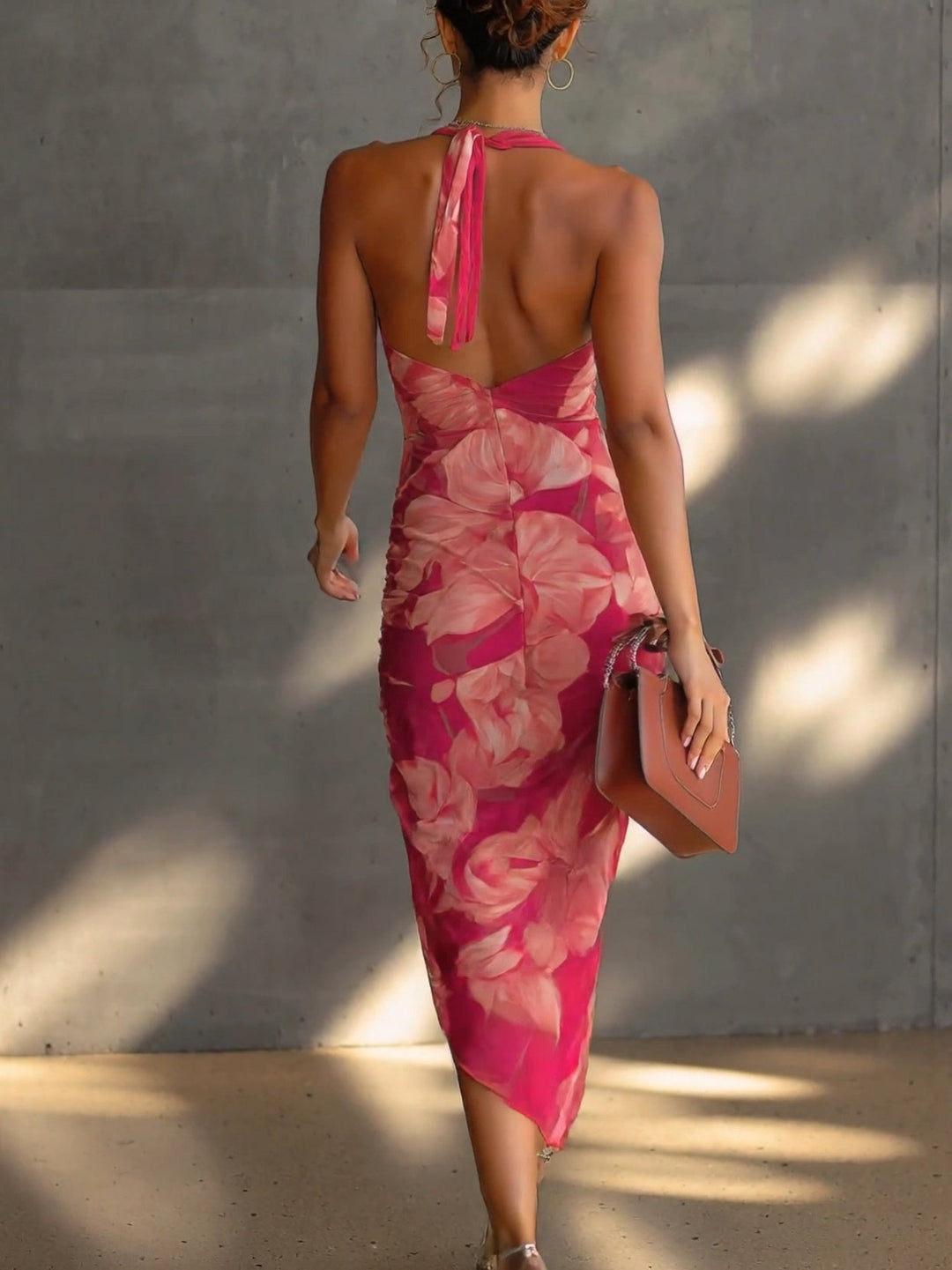 Selene | Floral Ruched Side-Split Bodycon Dress