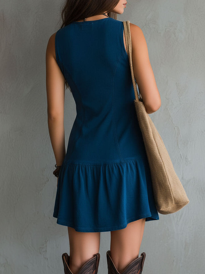 Indira | Indigo Button-Down Sleeveless Mini Dress