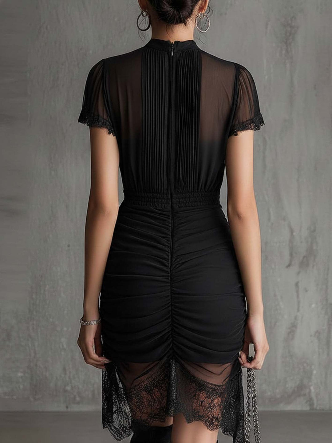 Delphine | Pleated Lace-Trim Chiffon Mini Dress