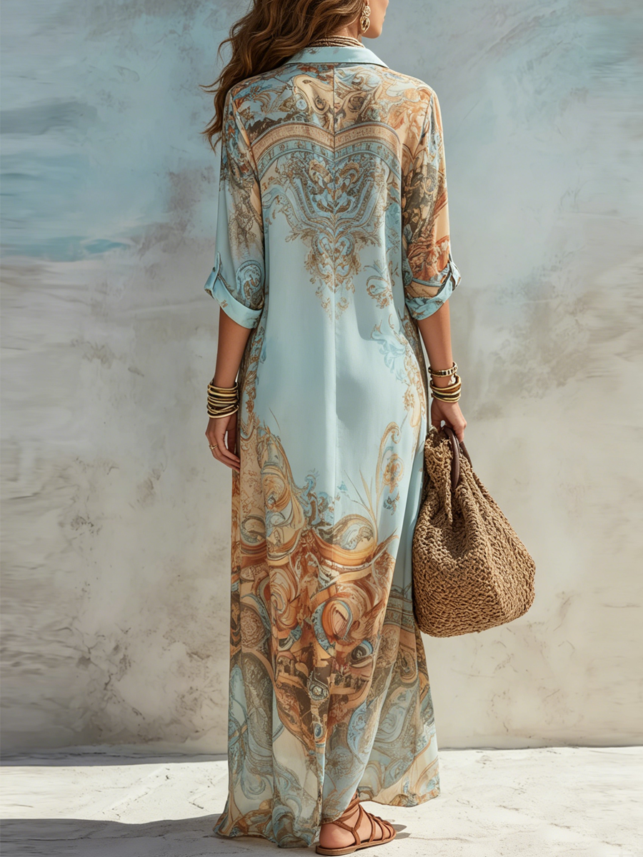 Marguerite™ | Blue Floral Shirt Maxi Dress