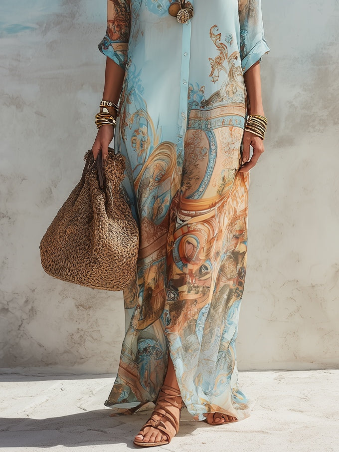 Marguerite™ | Blue Floral Shirt Maxi Dress