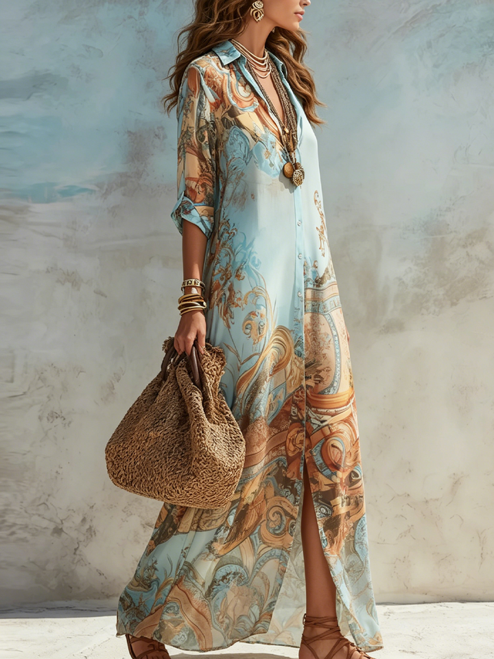 Marguerite™ | Blue Floral Shirt Maxi Dress