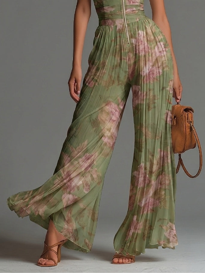 Pippa™ | Floral V-Neck Wide-Leg Chiffon Jumpsuit