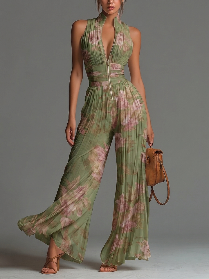 Odette | V-Neck Wide-Leg Chiffon Jumpsuit