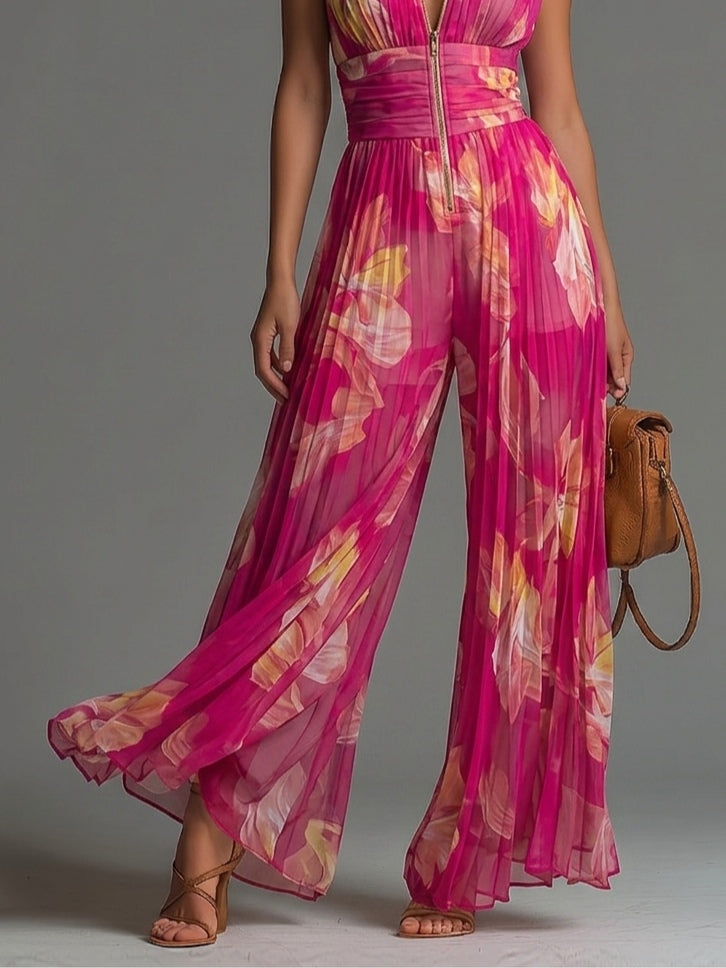 Liliana | Floral Wide-Leg Chiffon Jumpsuit