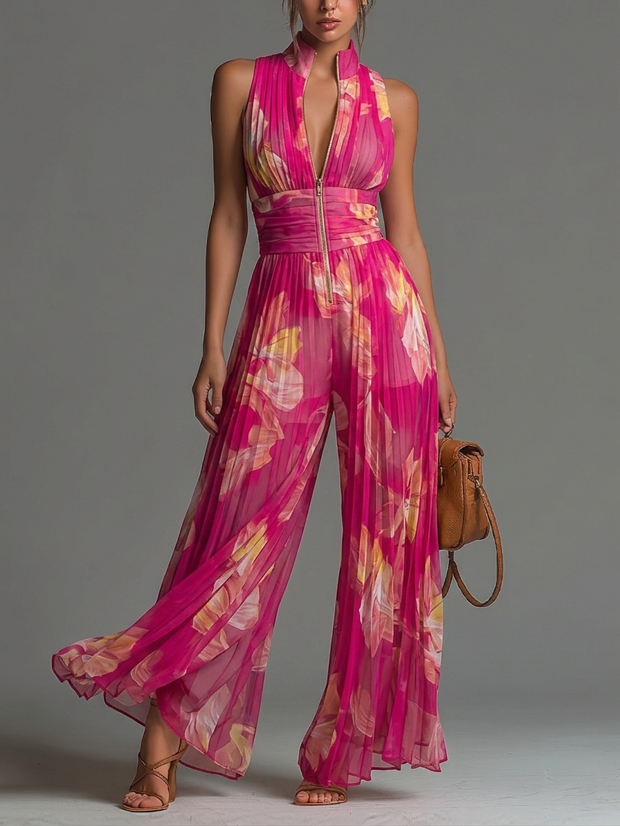 Odette | V-Neck Wide-Leg Chiffon Jumpsuit