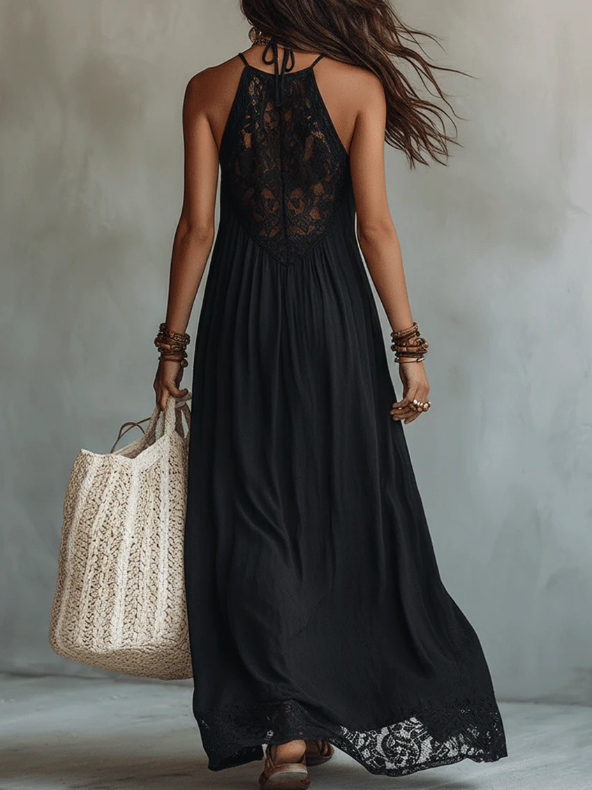 Seraphina | Bohemian Lace-Trimmed Maxi Dress