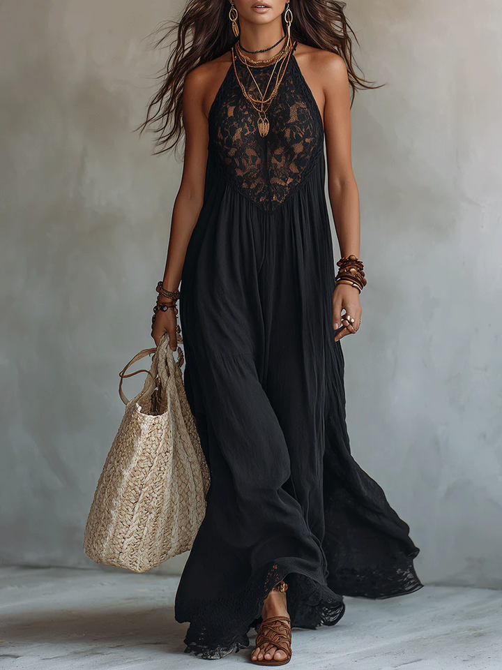Seraphina | Bohemian Lace-Trimmed Maxi Dress