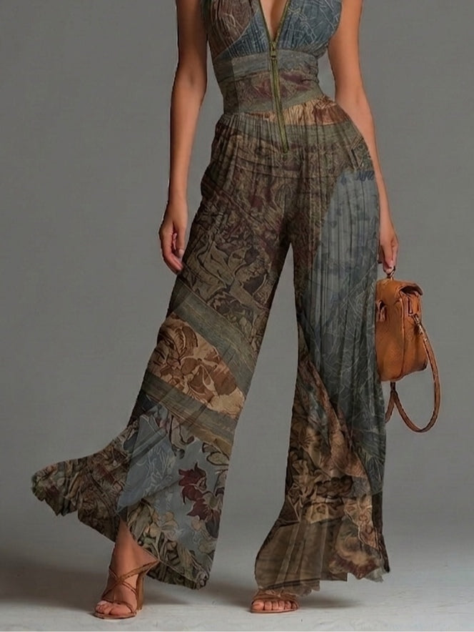 Calliope™ | Ethnic-Print Wide-Leg Chiffon Jumpsuit