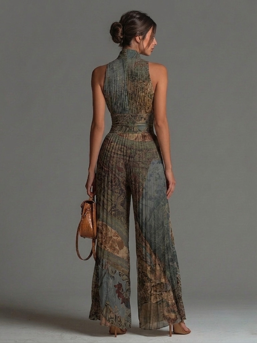 Calliope | Ethnic-Print Wide-Leg Chiffon Jumpsuit