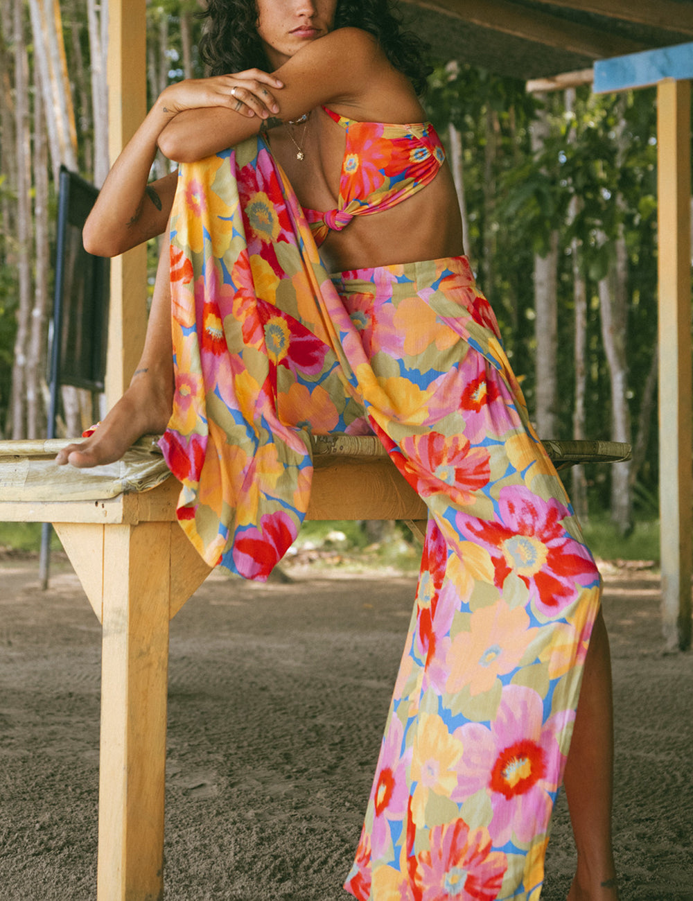 Flower Pants with Flared Details