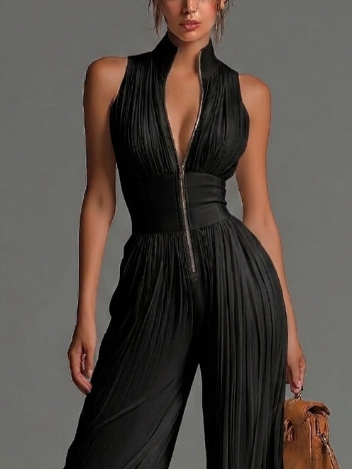 Beatrix™ | V-Neck Wide-Leg Chiffon Jumpsuit