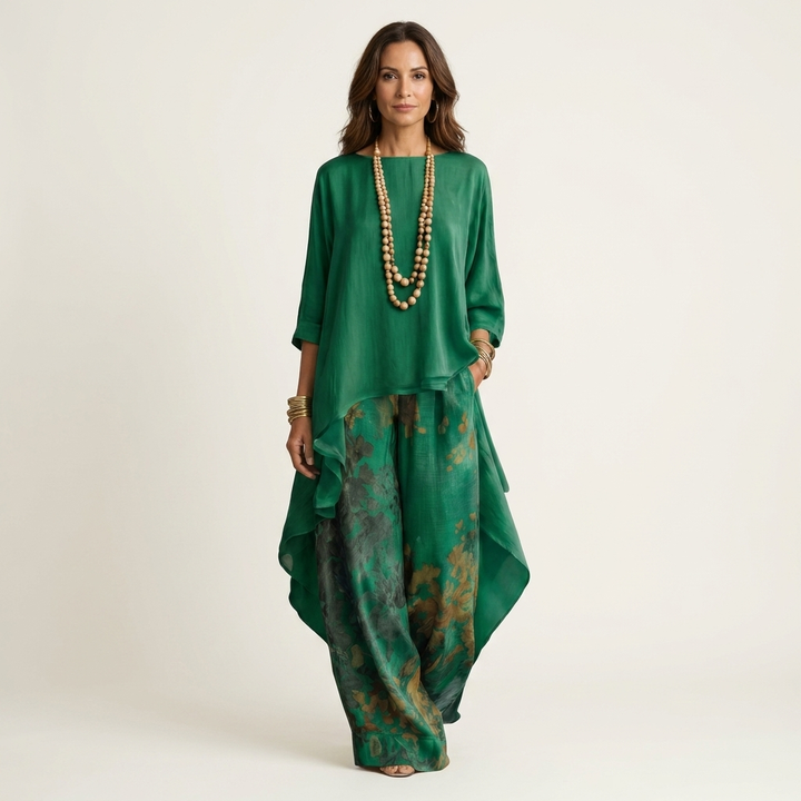 Cariola - Cotton-Silk Two-Piece Set with Asymmetric Tunic
