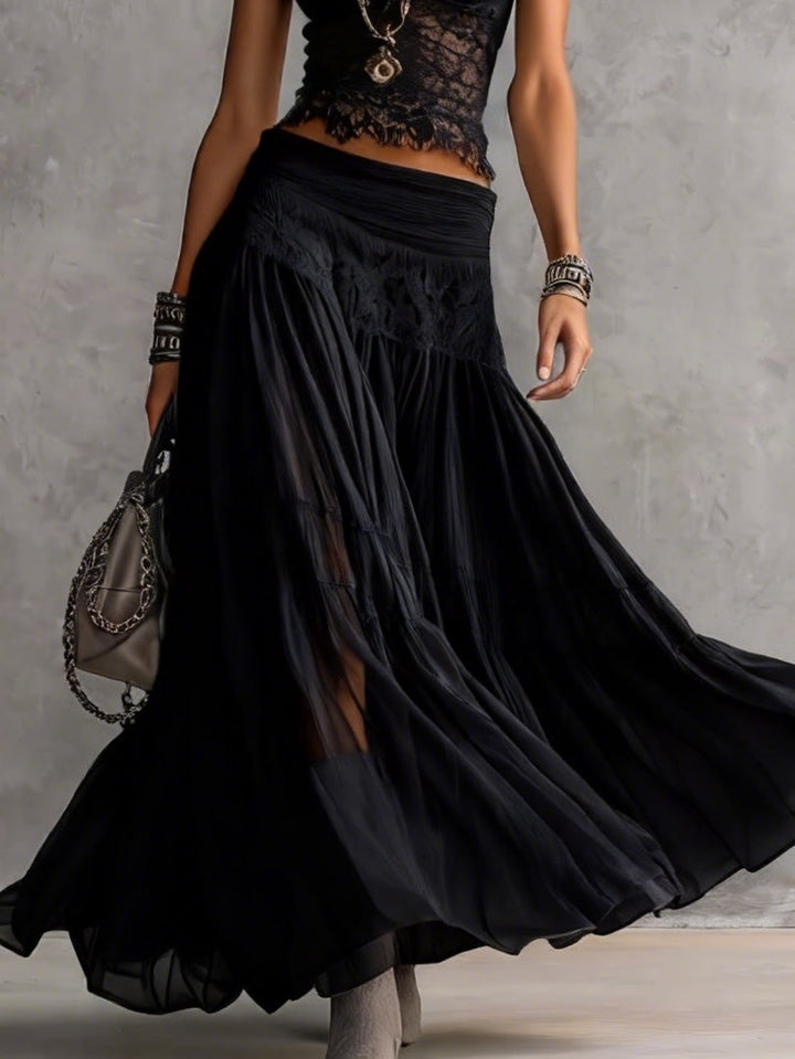 Cordelia | Lace-Paneled Top & Pleated Maxi Skirt Set